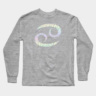 Cancer Zodiac Horoscope Symbol in Pastel Rainbow Leopard Print Long Sleeve T-Shirt